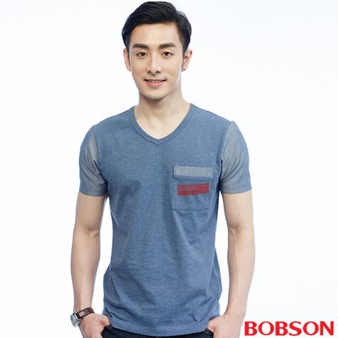 【BOBSON】男款短袖異素材搭配上衣(26023-53)