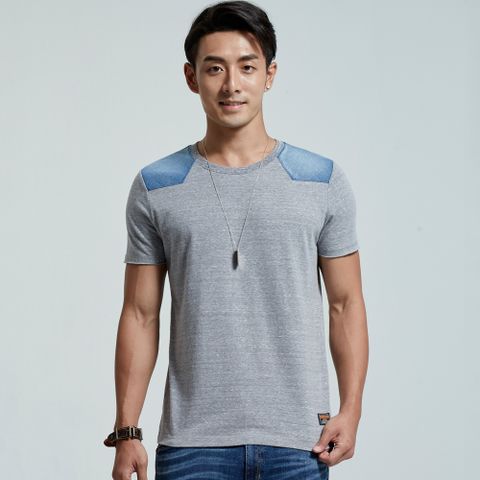 【BOBSON】男款短袖異素材剪接上衣(26024-83)