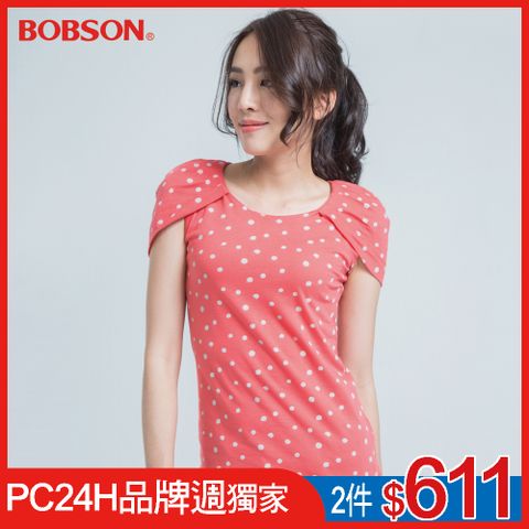 BOBSON 女款短袖印點點上衣(23101-23)