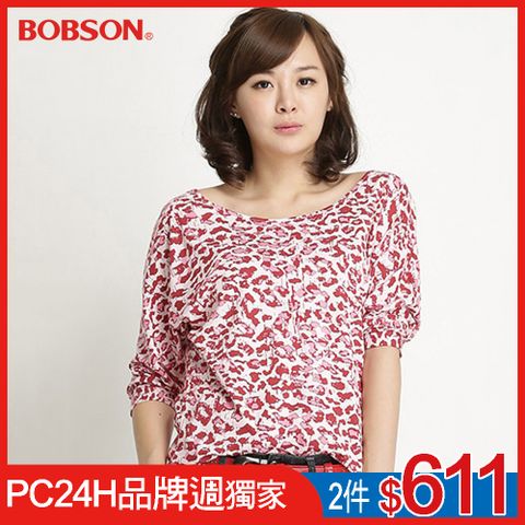 BOBSON 女款短袖連袖印花布上衣(22098-10)