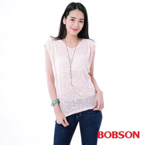 【BOBSON】女款短袖燒花布寬版上衣(23076-10)
