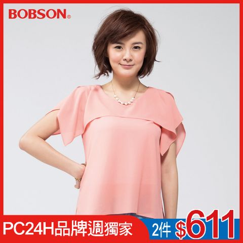 BOBSON 】女款短袖雪紡紗上衣(24096-23)