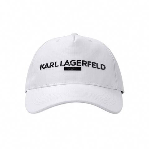 KARL LAGERFELD 老佛爺 熱銷膠印文字鴨舌帽-白色