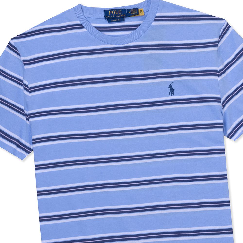 RALPH LAUREN POLO 熱銷刺繡小馬素面短袖T恤-深藍橫條紋白色