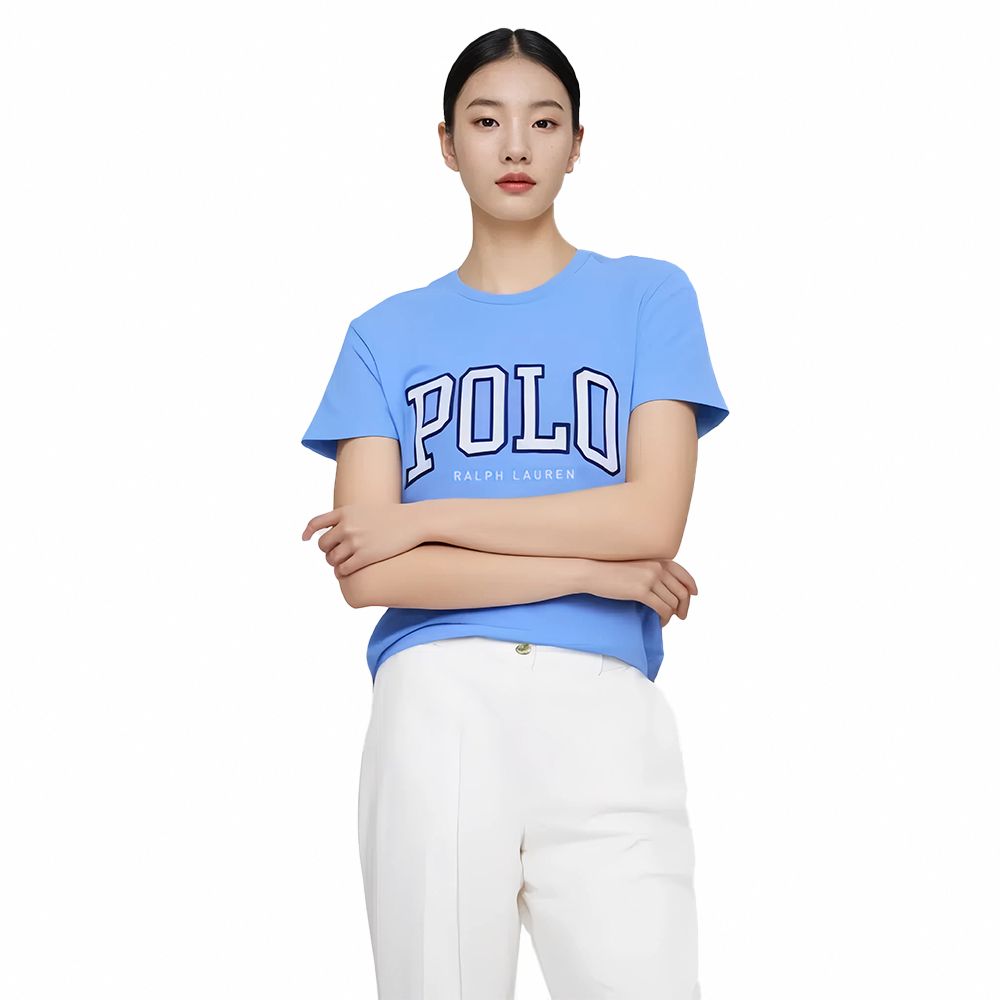 RALPH LAUREN POLO 熱銷印刷文字圖案短袖T恤(女)-水藍色