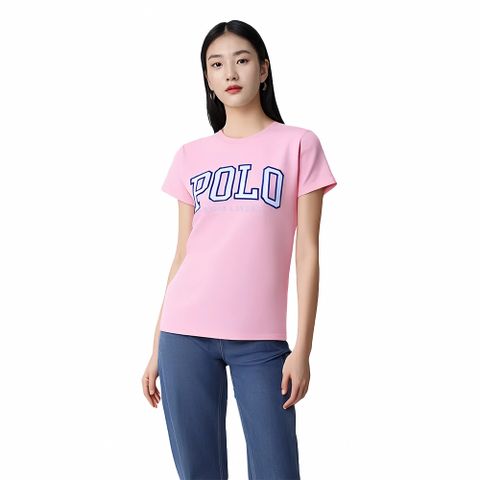 RALPH LAUREN POLO 熱銷印刷文字圖案短袖T恤(女)-粉橘色