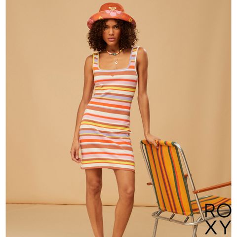 ROXY 【 x Kate Bosworth 聯名】SURF.KIND.KATE. DRESS STRIPE 無袖洋裝 粉橘