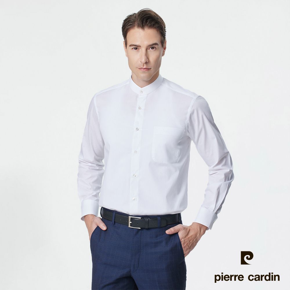 Pierre Cardin 皮爾卡登  男裝素色簡約立領長袖襯衫-白色 (51869-91)