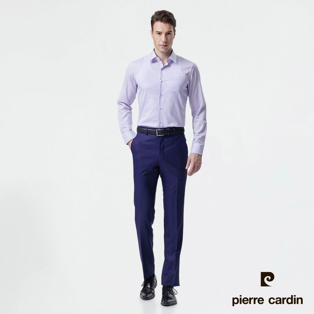 Pierre Cardin 皮爾卡登 男裝 經典風味修身版格紋長袖襯衫-淺紫(63809-22)