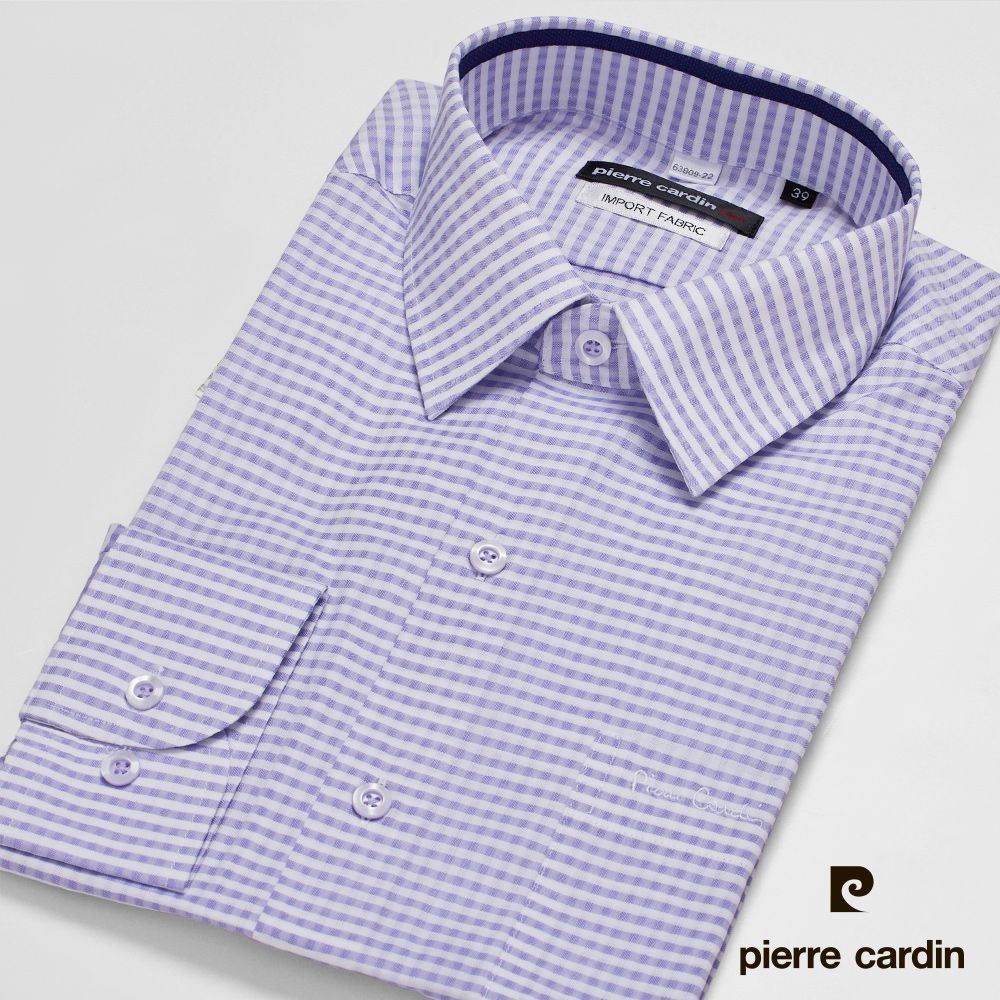 Pierre Cardin 皮爾卡登 男裝 經典風味修身版格紋長袖襯衫-淺紫(63809-22)