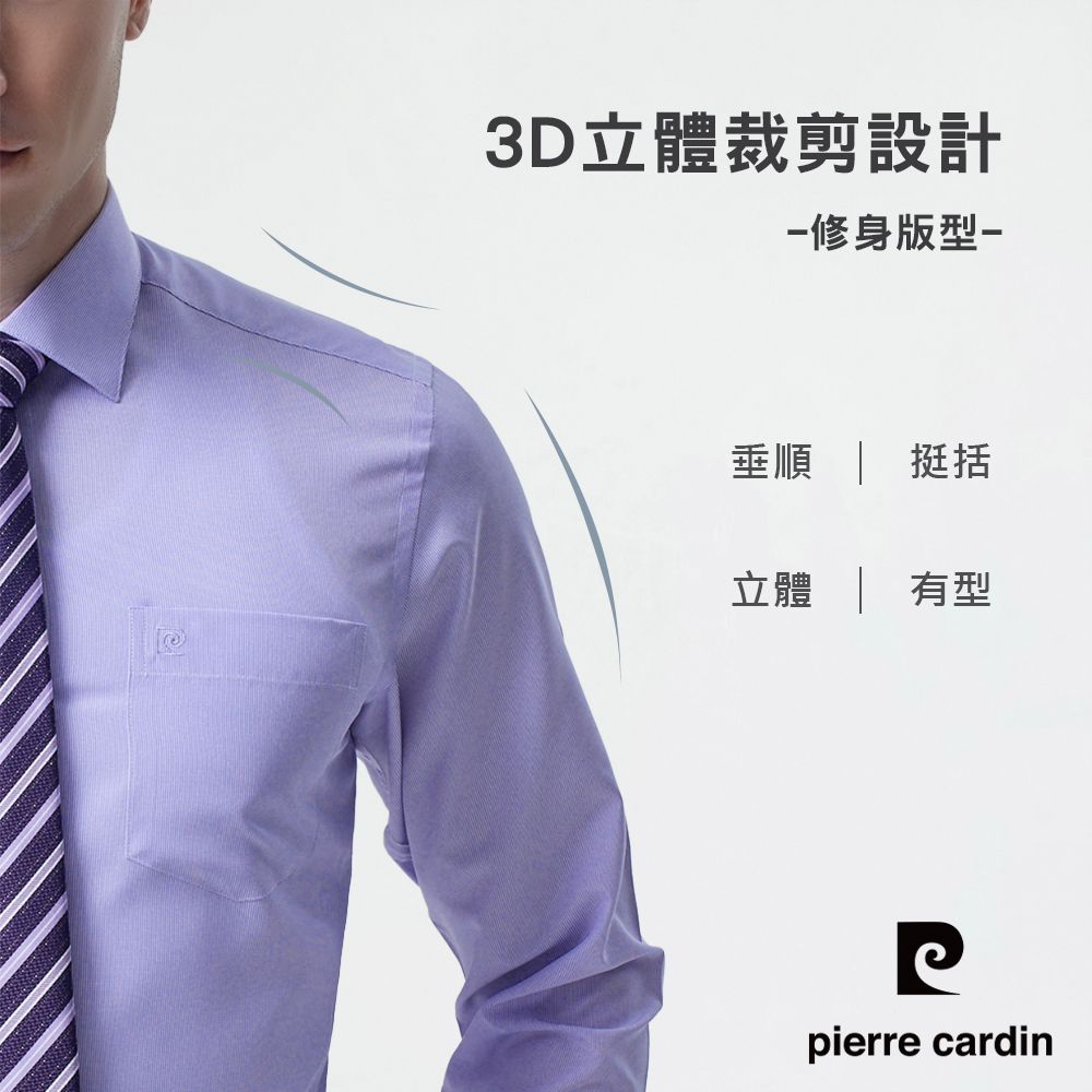 Pierre Cardin 皮爾卡登 男裝 吸濕排汗清新防皺修身版長袖襯衫紫小細格(91865-23)