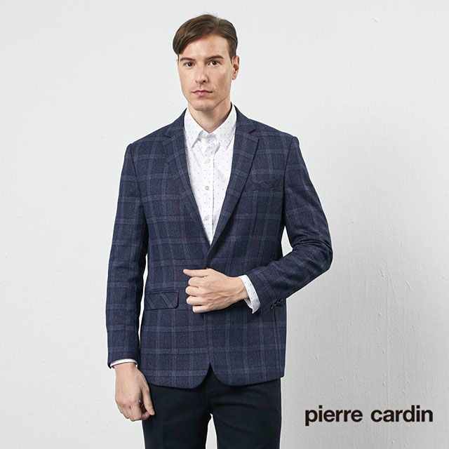 Pierre Cardin 皮爾卡登  男裝經典格紋休閒西裝外套-深藍 (5205572-38)