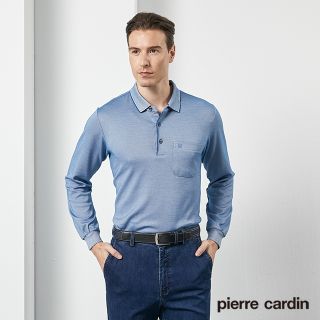 【pierre cardin 皮爾卡登】 男裝雙色網眼刷毛長袖POLO衫-藍 (5205271-37)