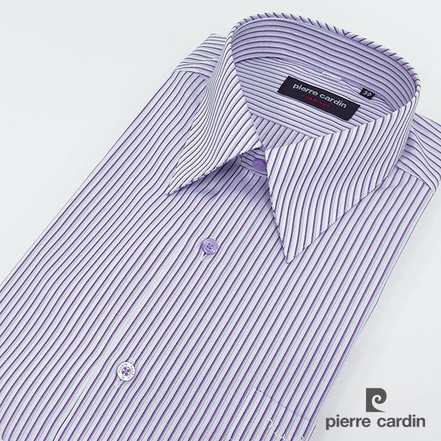 Pierre Cardin 皮爾卡登 男裝 嚴選條紋短袖襯衫_白底紫條(32254-22)