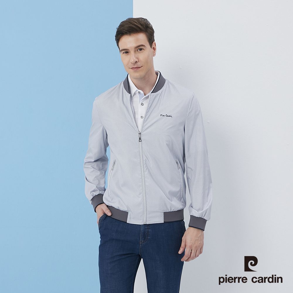 Pierre Cardin 皮爾卡登 男裝棒球領印花薄夾克外套-灰色 (5217663-95)