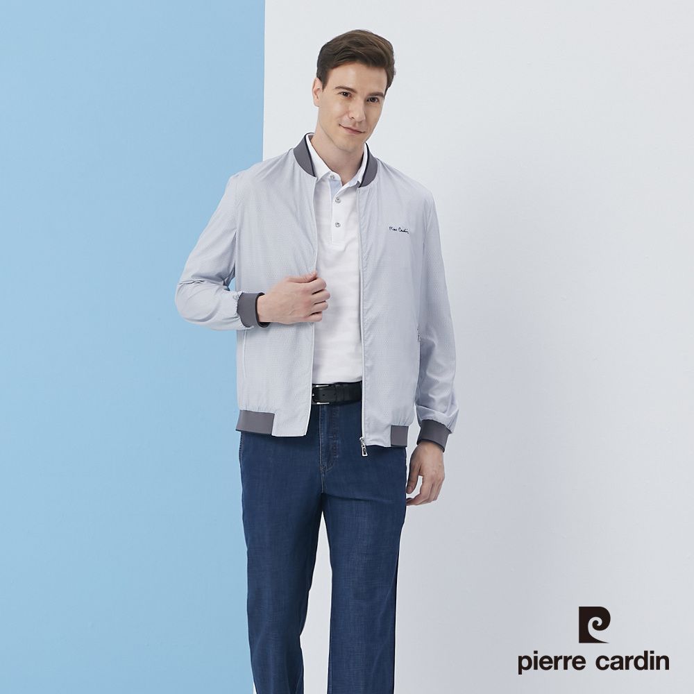 Pierre Cardin 皮爾卡登 男裝棒球領印花薄夾克外套-灰色 (5217663-95)