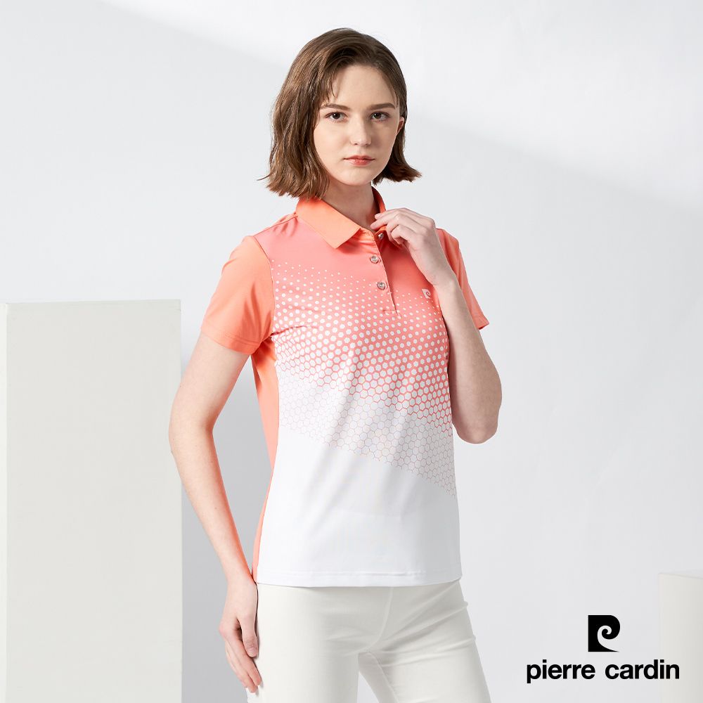 Pierre Cardin 皮爾卡登  女裝吸濕排汗胸前印花短袖polo衫-亮桔 (4217202-65)