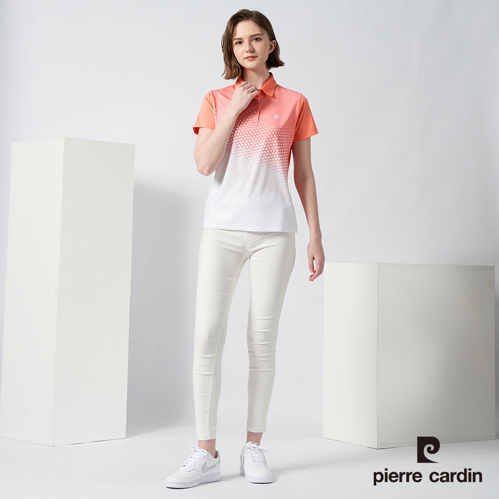 Pierre Cardin 皮爾卡登  女裝吸濕排汗胸前印花短袖polo衫-亮桔 (4217202-65)