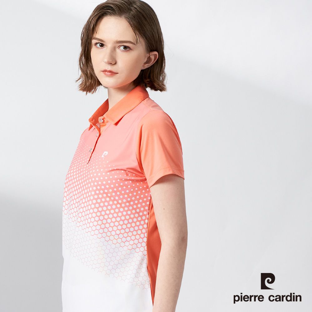 Pierre Cardin 皮爾卡登  女裝吸濕排汗胸前印花短袖polo衫-亮桔 (4217202-65)