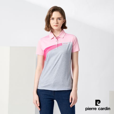 Pierre Cardin 皮爾卡登 女裝吸濕排汗胸前印花短袖polo衫-淡粉 (4217204-73)