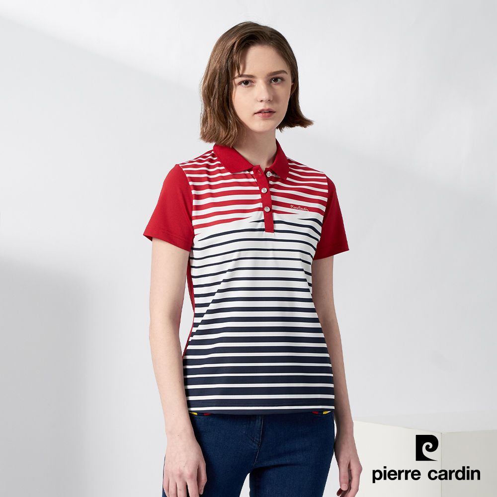 Pierre Cardin 皮爾卡登  女裝吸濕排汗胸前印花短袖polo衫-紅 (4217205-78)