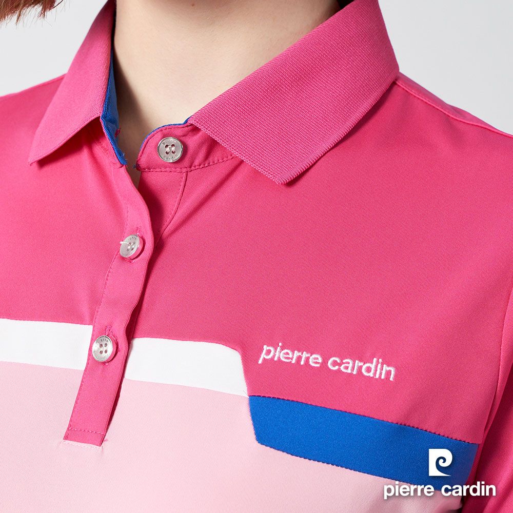 Pierre Cardin 皮爾卡登  女裝吸濕排汗定位剪接配色短袖polo衫-桃紅 (4217201-76)