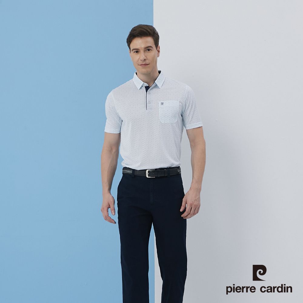 Pierre Cardin 皮爾卡登  男裝單面印花襯衫領短袖polo衫-淺水藍 (5217205-32)