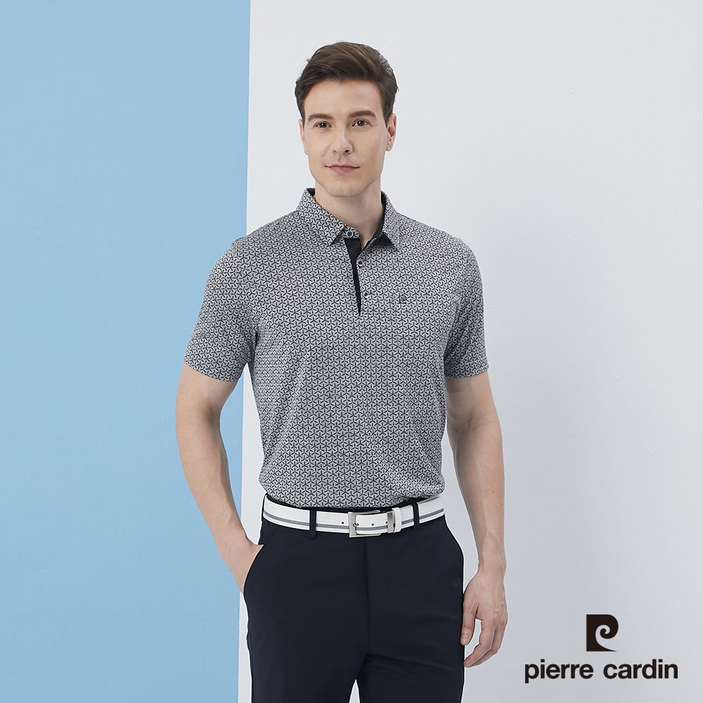 Pierre Cardin 皮爾卡登  男裝單面印花襯衫領短袖polo衫-灰色 (5217205-95)