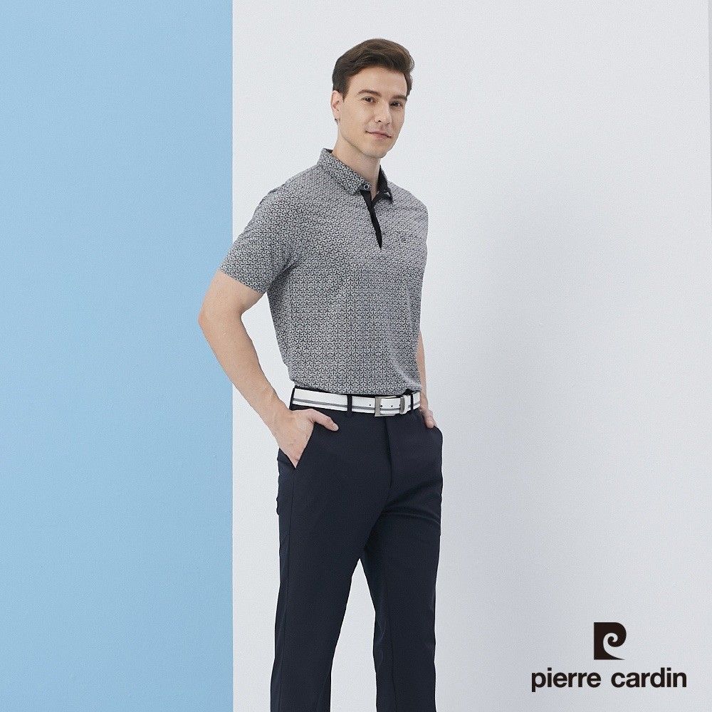 Pierre Cardin 皮爾卡登  男裝單面印花襯衫領短袖polo衫-灰色 (5217205-95)