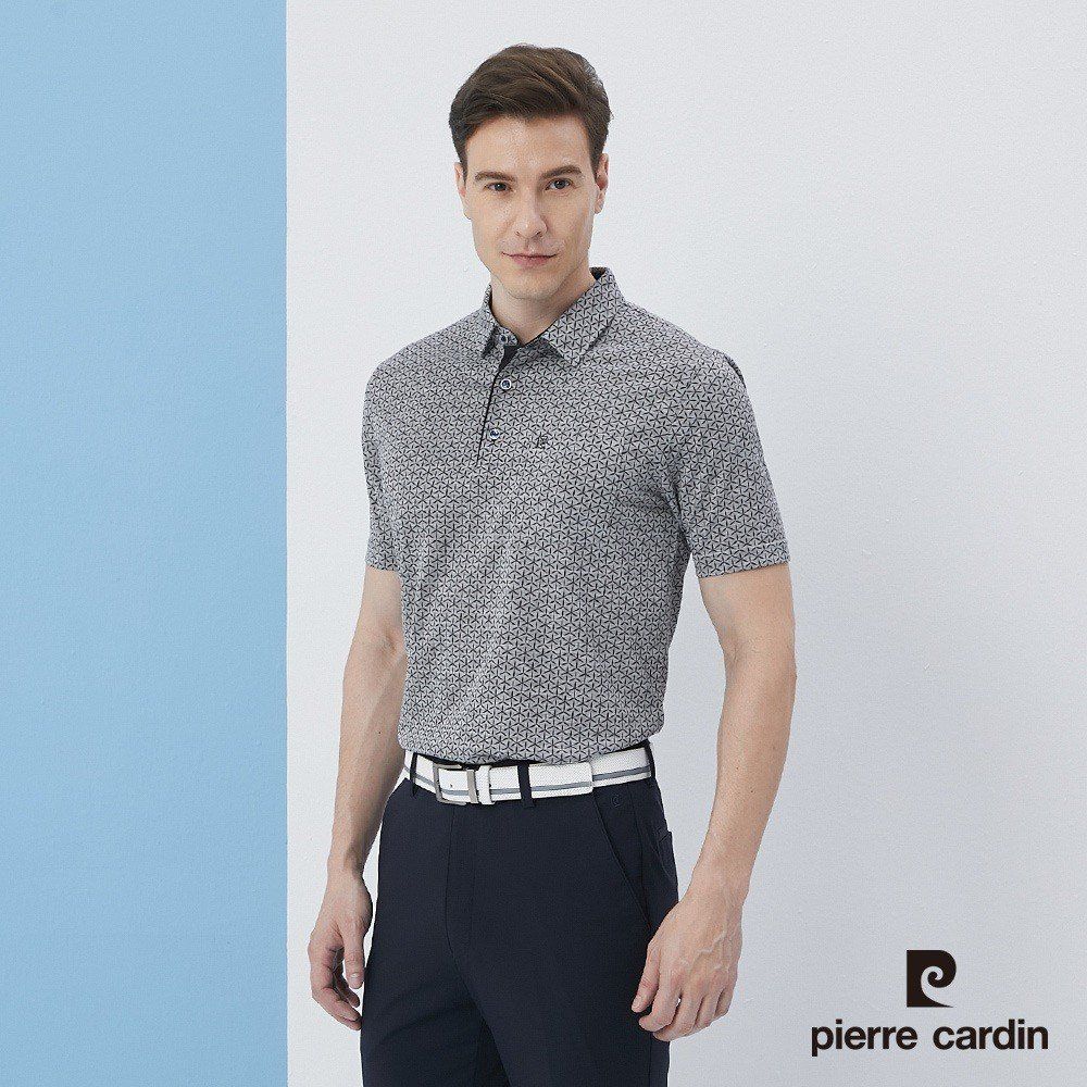 Pierre Cardin 皮爾卡登  男裝單面印花襯衫領短袖polo衫-灰色 (5217205-95)