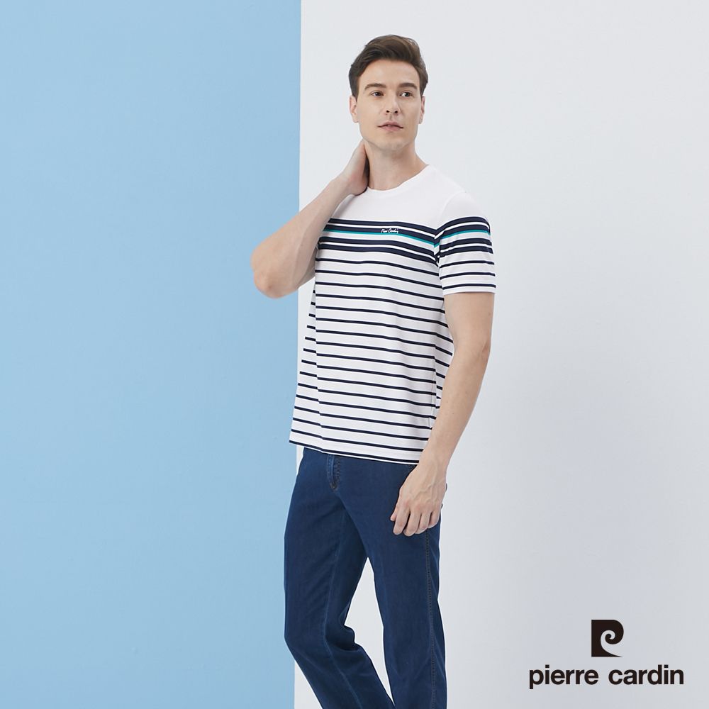 Pierre Cardin 皮爾卡登  男裝胸前印花短袖圓領衫-白色 (5217252-90)