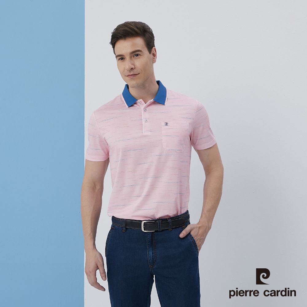 Pierre Cardin 皮爾卡登  男裝規則暗紋印花短袖POLO衫-粉紅色 (5217259-75)