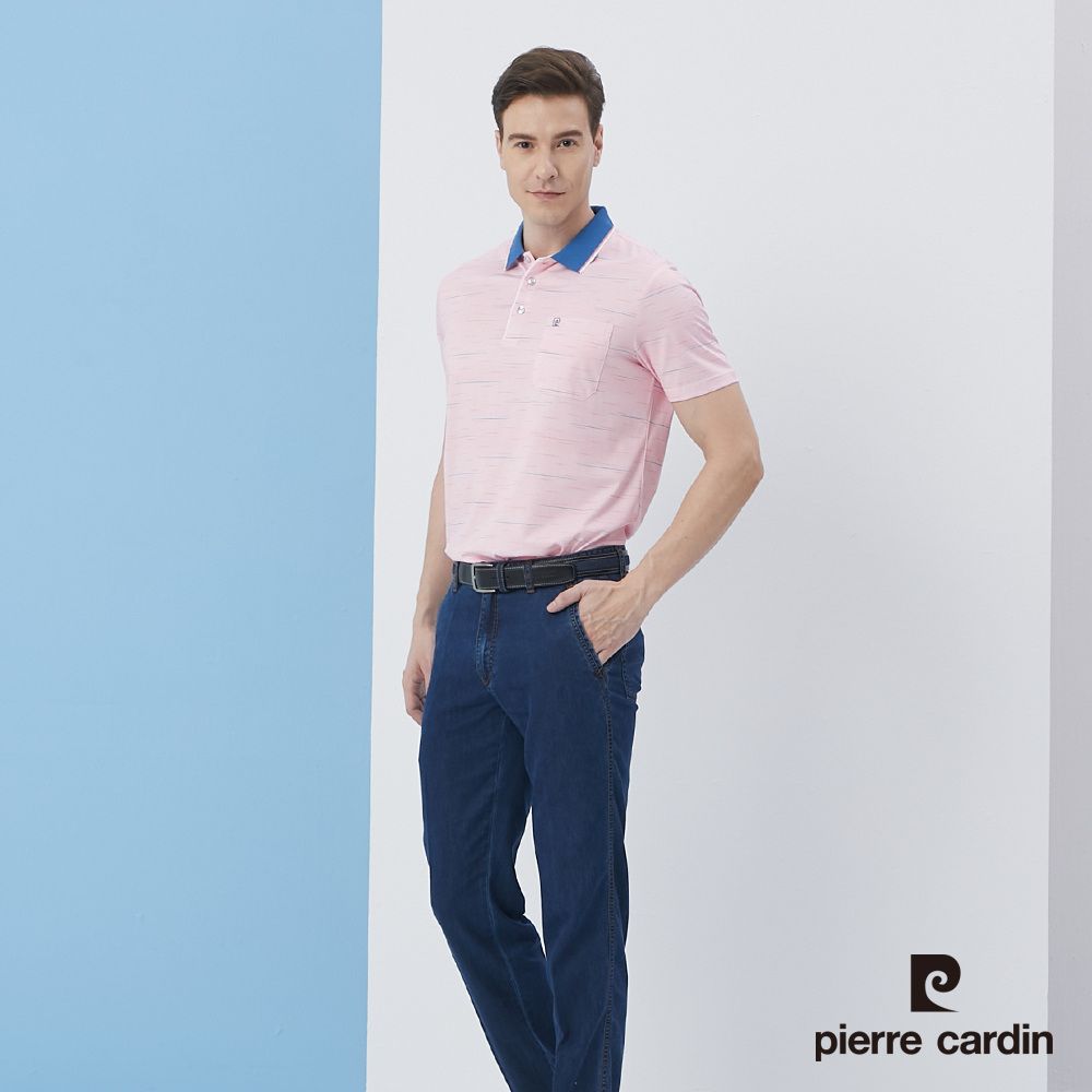 Pierre Cardin 皮爾卡登  男裝規則暗紋印花短袖POLO衫-粉紅色 (5217259-75)