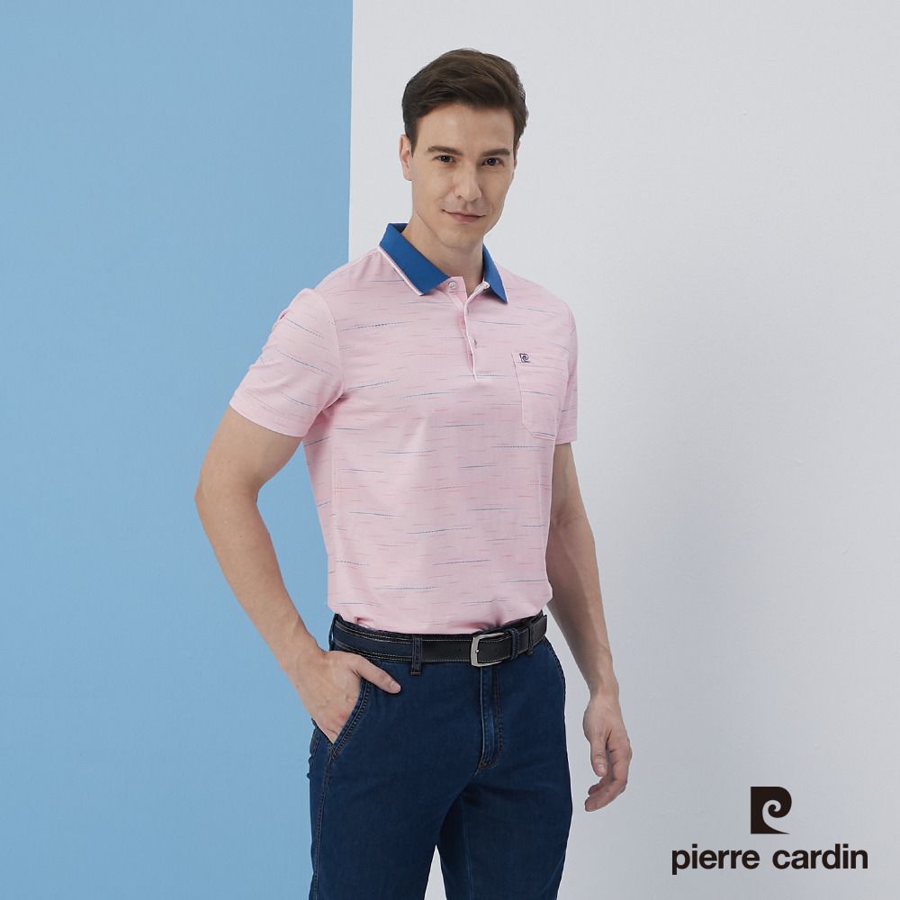 Pierre Cardin 皮爾卡登  男裝規則暗紋印花短袖POLO衫-粉紅色 (5217259-75)