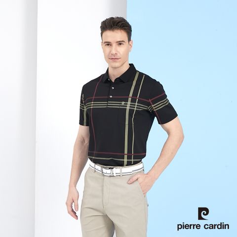 Pierre Cardin 皮爾卡登 男裝印花大定位格短袖POLO衫-黑色 (5217269-99)