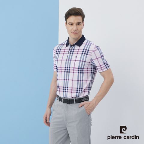 Pierre Cardin 皮爾卡登 男裝網眼印格短袖POLO衫-紫色 (5217274-28)