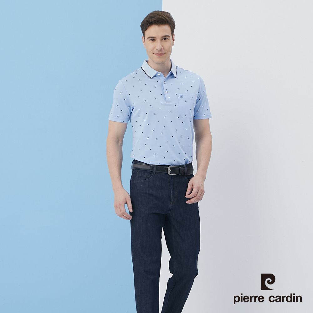 Pierre Cardin 皮爾卡登  男裝網眼小三角印花短袖POLO衫-水藍色 (5217279-35)