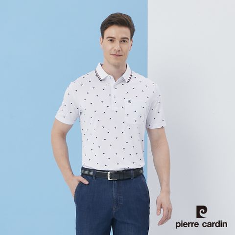 Pierre Cardin 皮爾卡登 男裝網眼小三角印花短袖POLO衫-白色 (5217279-90)