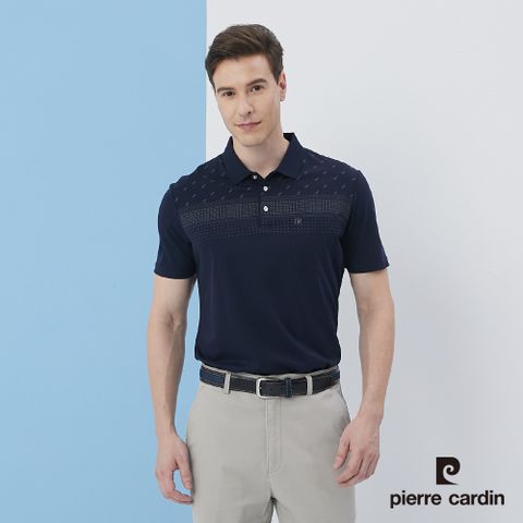 Pierre Cardin 皮爾卡登 男裝定位印花短袖POLO衫-深藍色 (5217283-38)