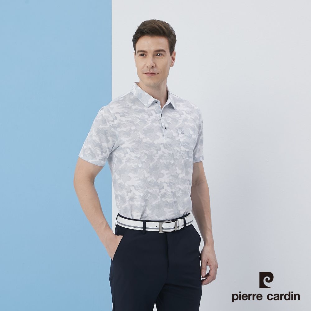 Pierre Cardin 皮爾卡登  男裝吸濕排汗緹花布加印花短袖Polo衫-灰色 (5217206-92)