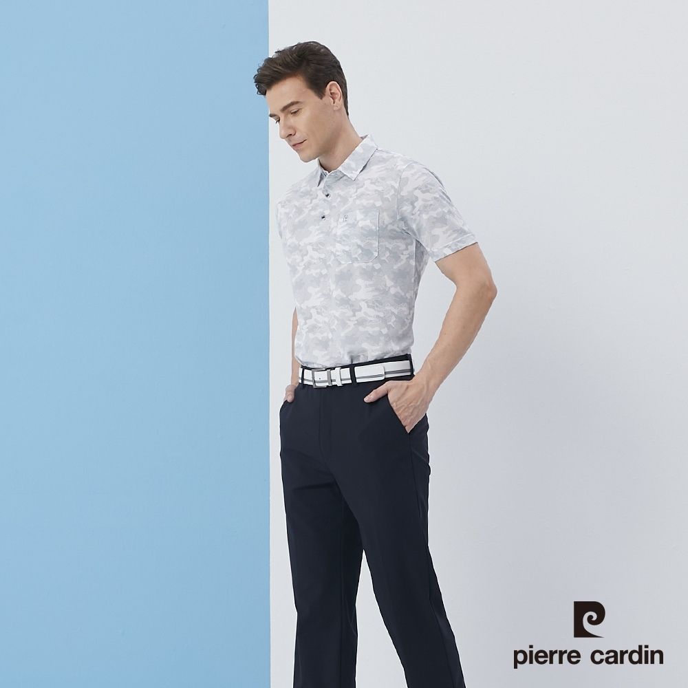 Pierre Cardin 皮爾卡登  男裝吸濕排汗緹花布加印花短袖Polo衫-灰色 (5217206-92)