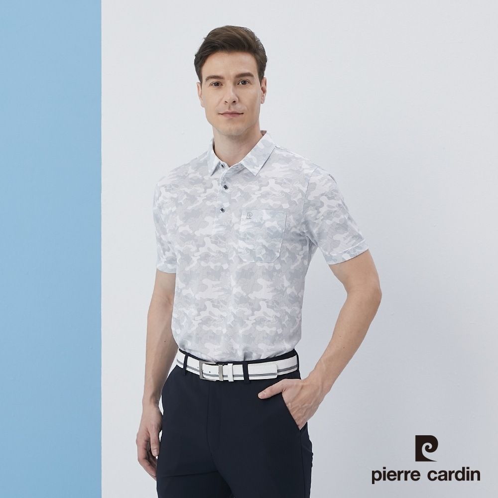 Pierre Cardin 皮爾卡登  男裝吸濕排汗緹花布加印花短袖Polo衫-灰色 (5217206-92)