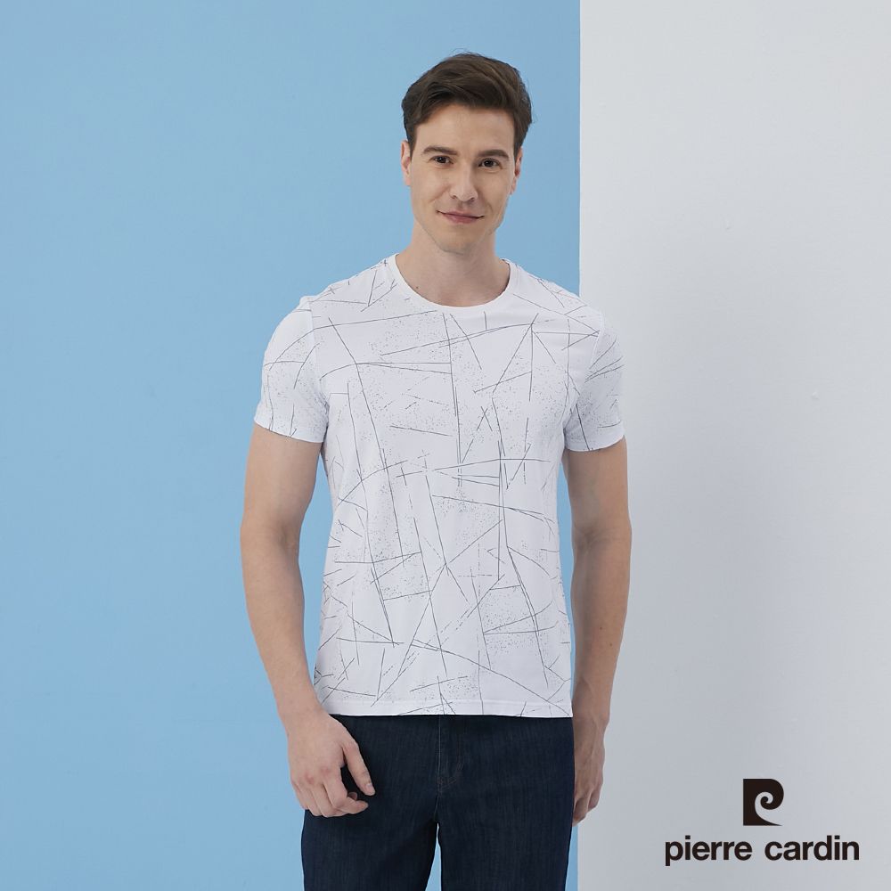 Pierre Cardin 皮爾卡登  男裝幾何印花短袖圓領衫-白色 (5217284-90)