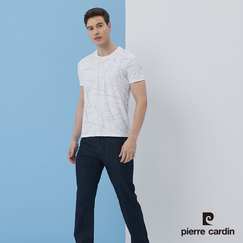 Pierre Cardin 皮爾卡登  男裝幾何印花短袖圓領衫-白色 (5217284-90)