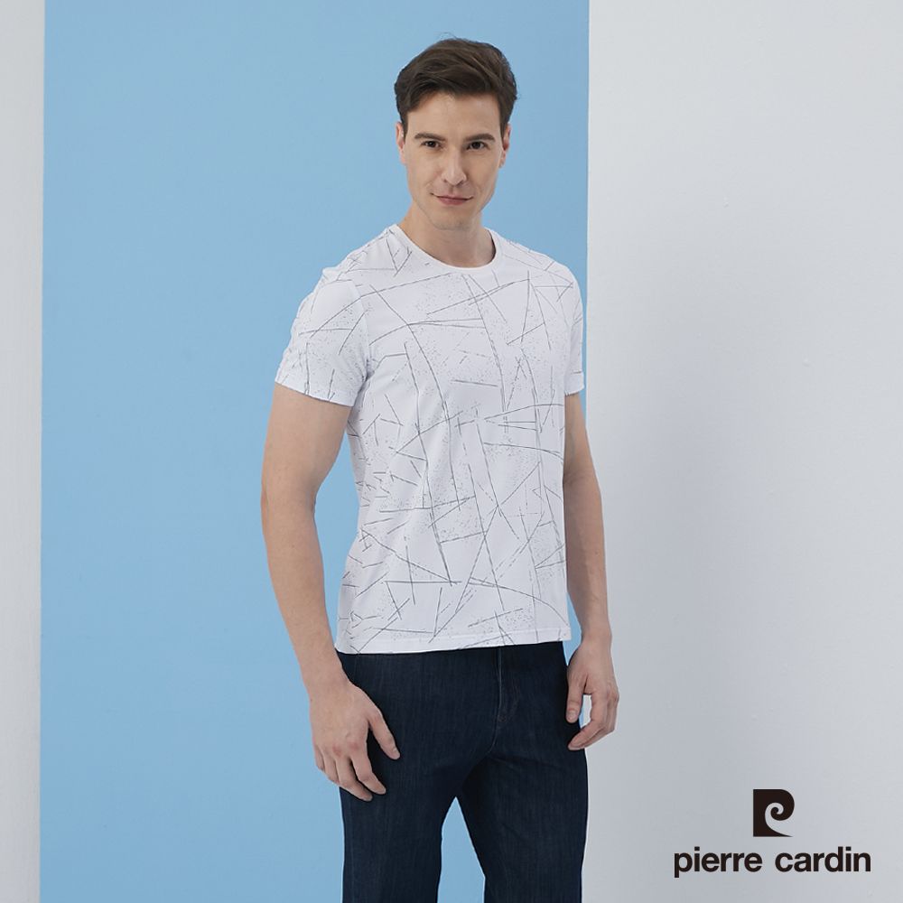 Pierre Cardin 皮爾卡登  男裝幾何印花短袖圓領衫-白色 (5217284-90)