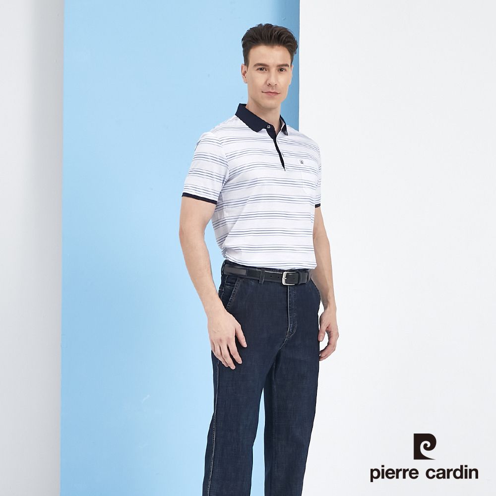 Pierre Cardin 皮爾卡登  男裝印花橫條短袖POLO衫-藍色 (5217219-35)