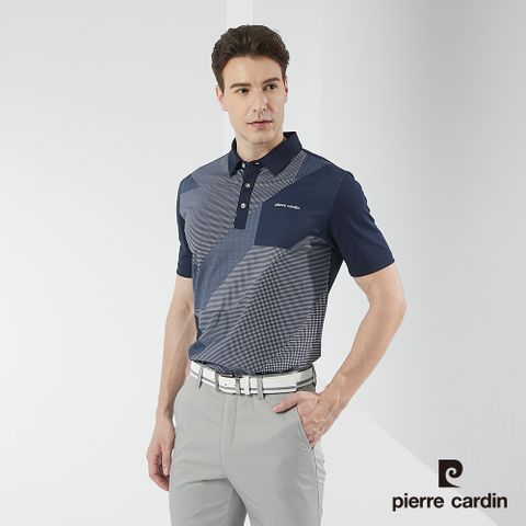 Pierre Cardin 皮爾卡登 男裝吸濕排汗數位印花短袖polo衫-丈青色 (5217211-38)