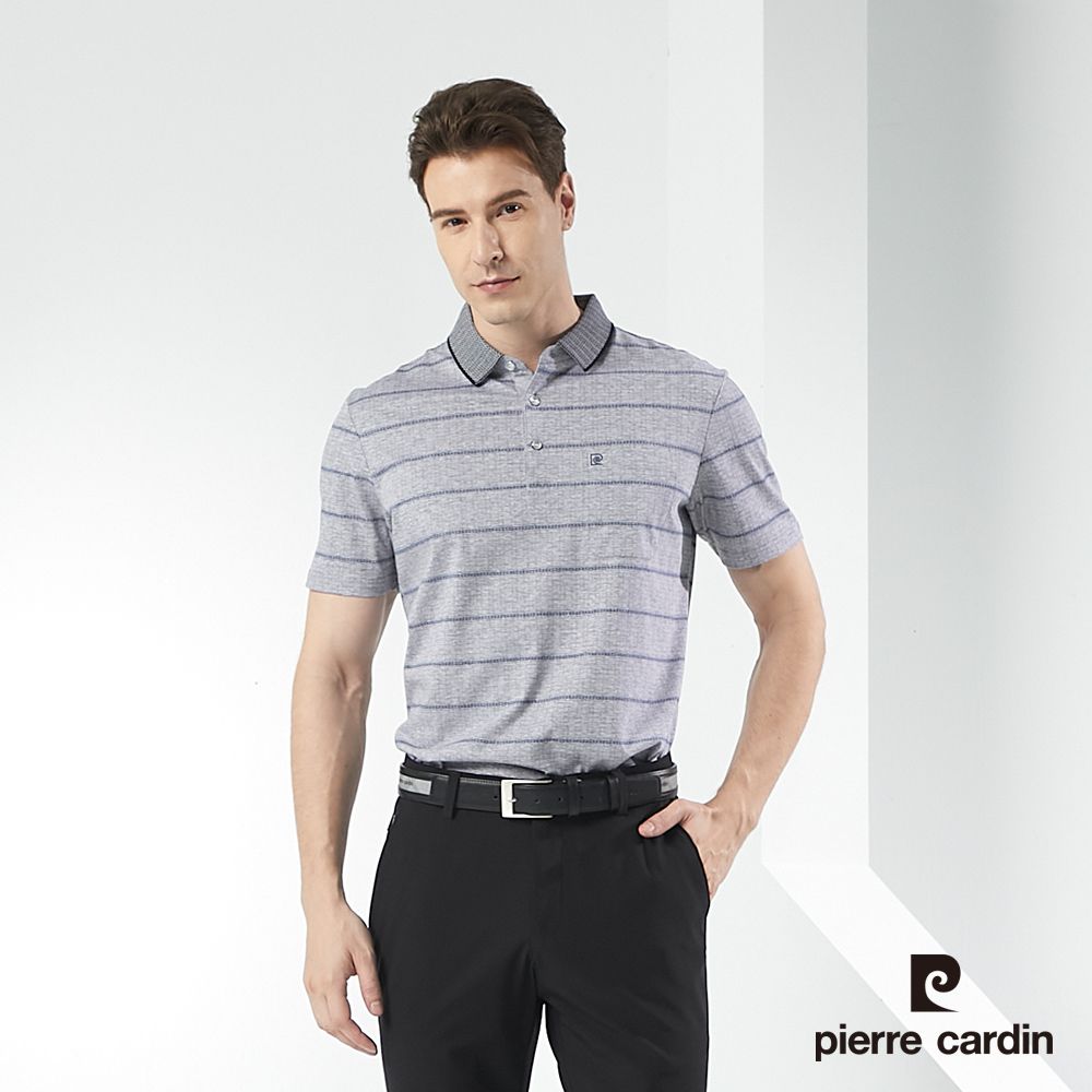 Pierre Cardin 皮爾卡登  男裝印花橫條短袖POLO衫-灰色 (5217217-95)