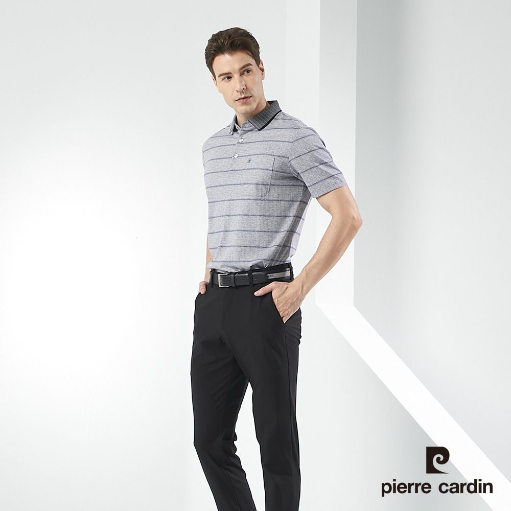 Pierre Cardin 皮爾卡登  男裝印花橫條短袖POLO衫-灰色 (5217217-95)