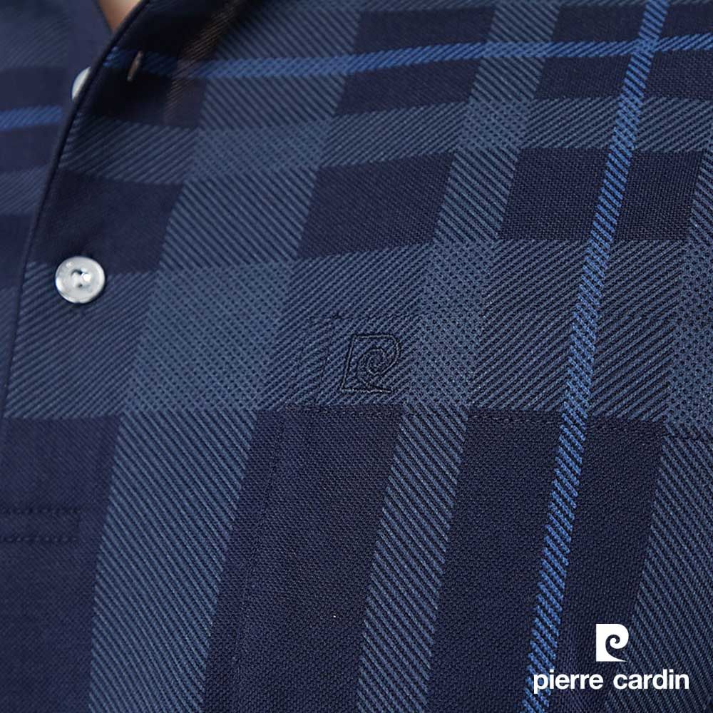 Pierre Cardin 皮爾卡登  男裝網眼印大定位格短袖POLO衫-深藍色 (5217265-38)